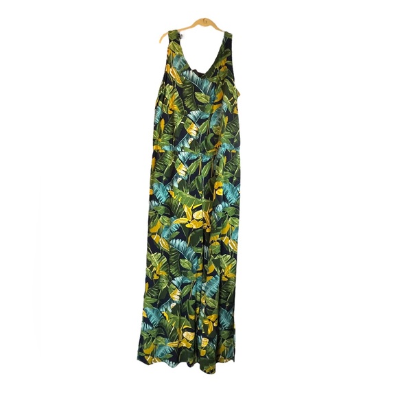 G.I.L.l. Pull-On Elastic-Waist Wide Leg Jumpsuit with Slits, Tropical Print | 1X - Picture 7 of 10
